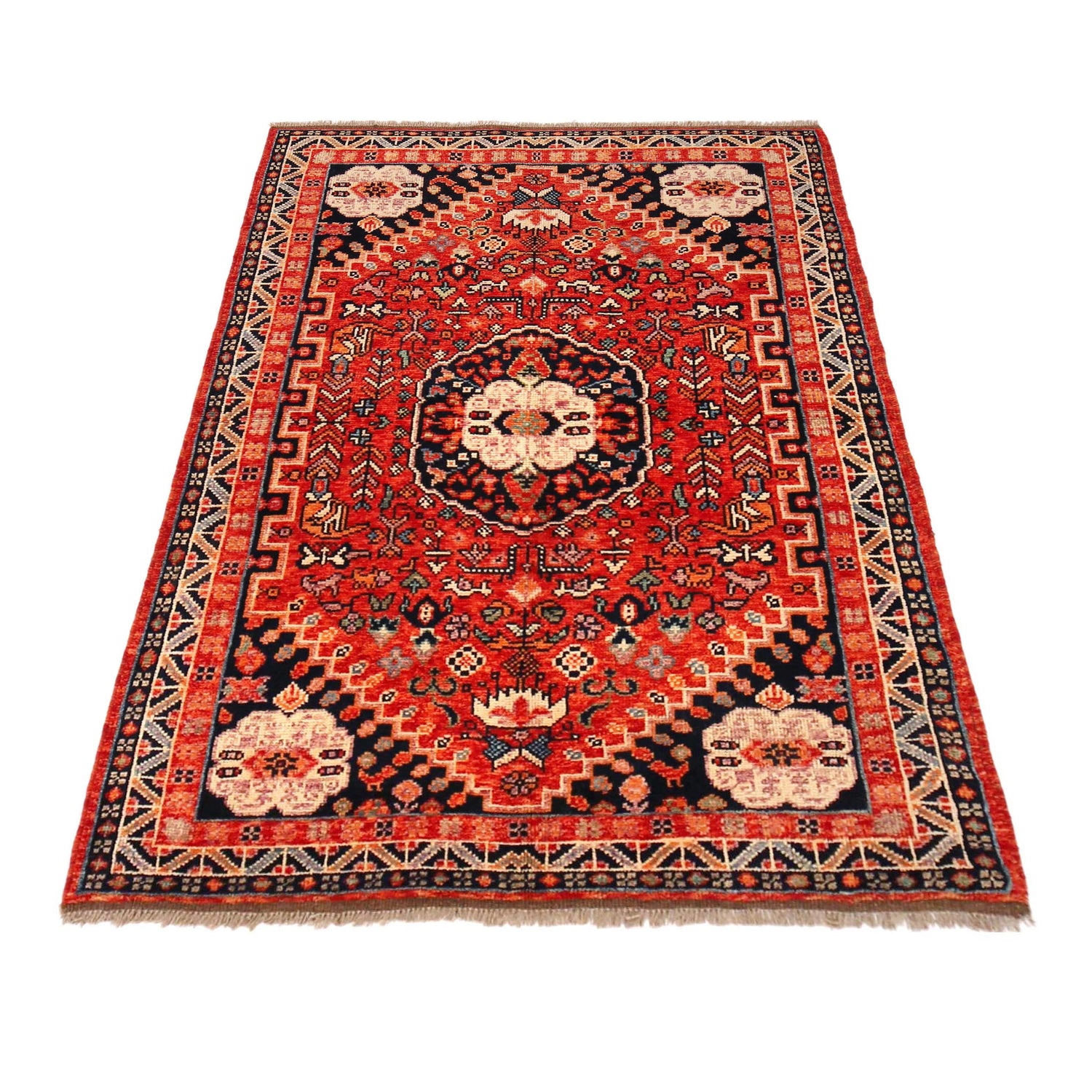 Shirazi Area Rug Handmade Red Medallion 4x6 ft