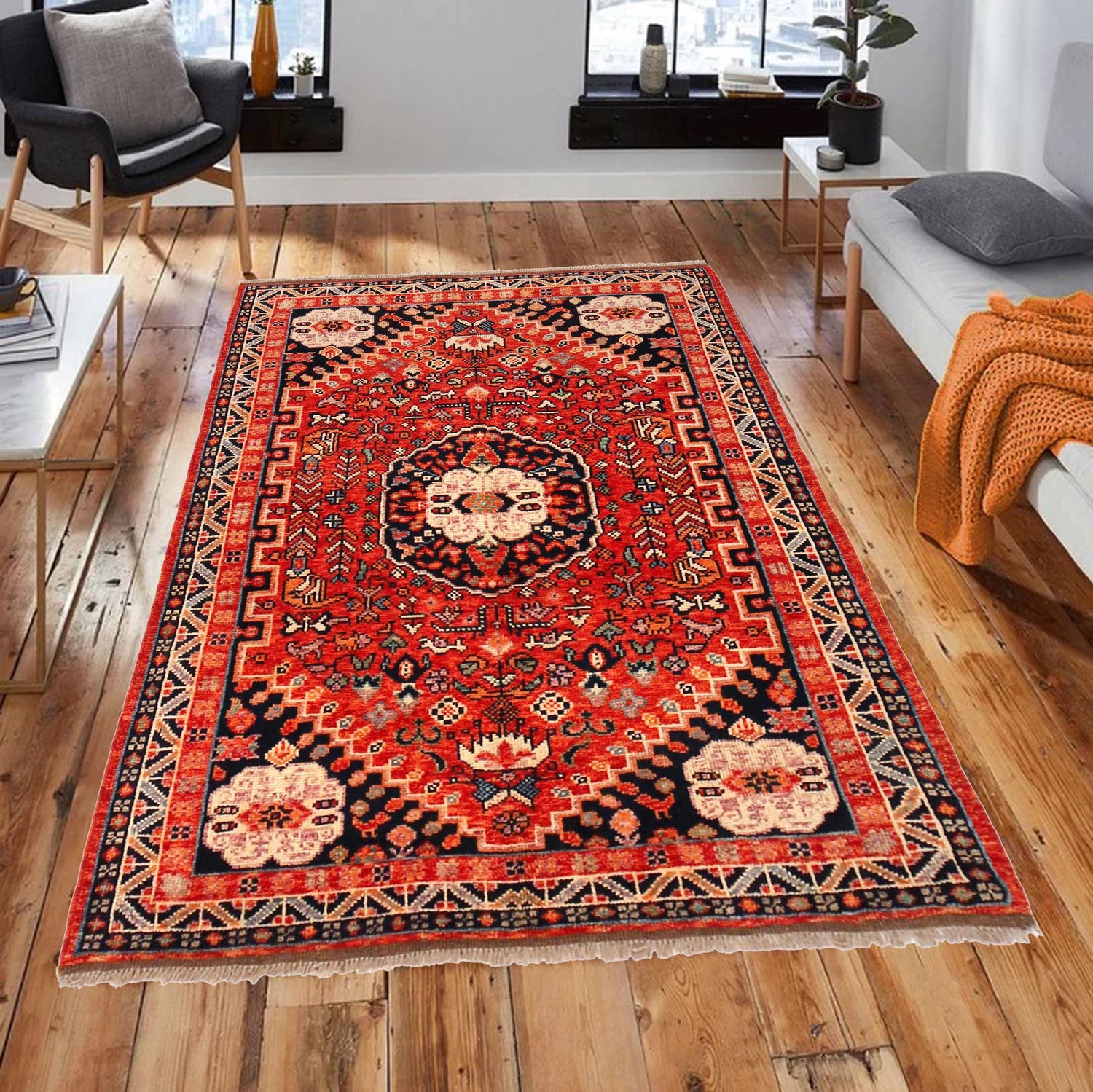Shirazi Area Rug Handmade Red Medallion 4x6 ft