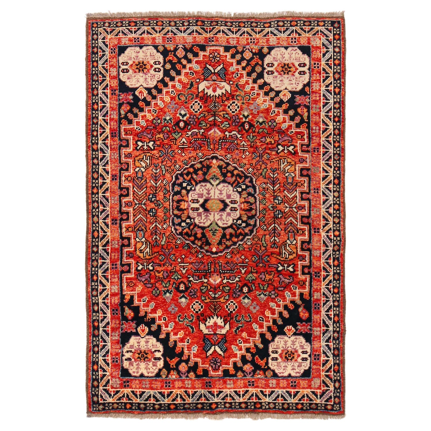 Shirazi Area Rug Handmade Red Medallion 4x6 ft