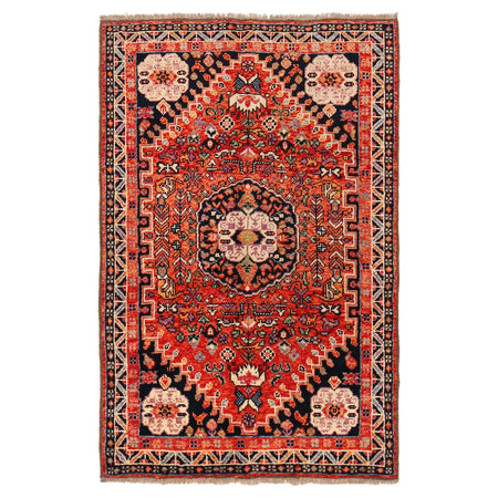Shirazi Area Rug Handmade Red Medallion 4x6 ft