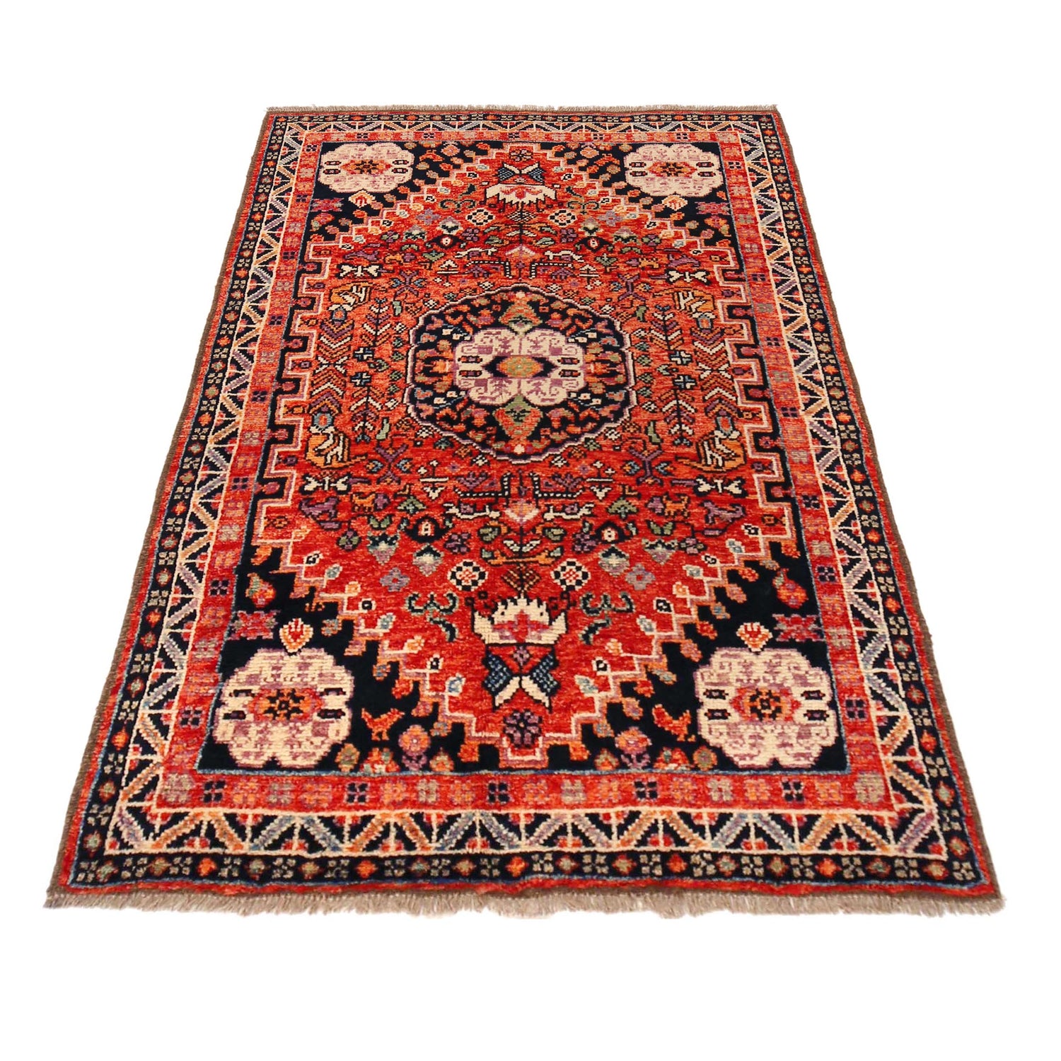 Shirazi Area Rug Handmade Red Medallion 4x6 ft