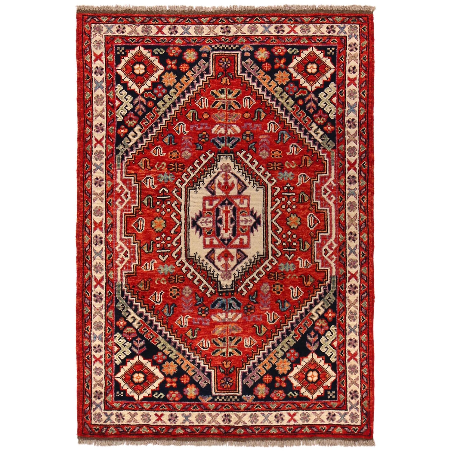 Shirazi Area Rug Handmade Red Medallion 4x6 ft