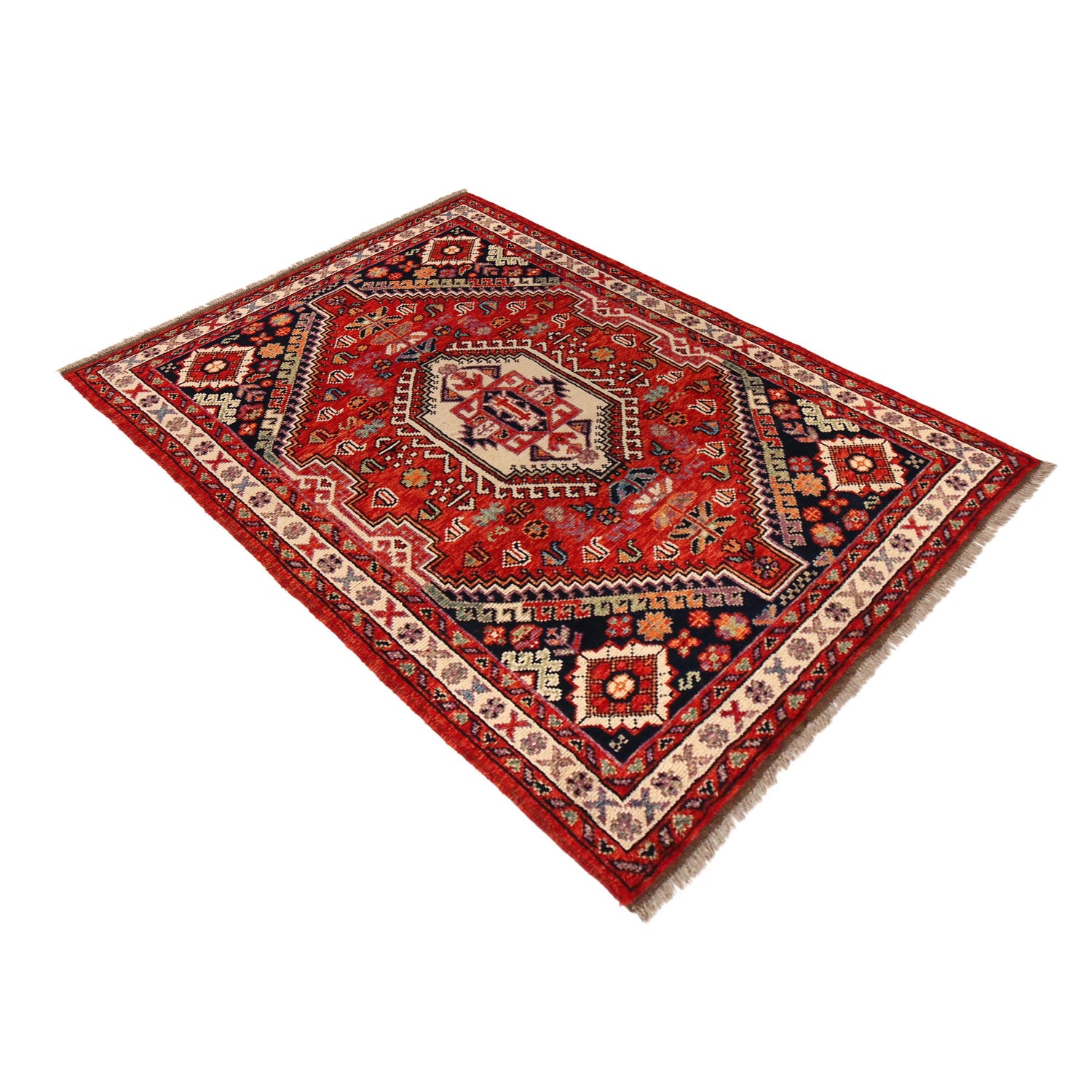 Shirazi Area Rug Handmade Red Medallion 4x6 ft