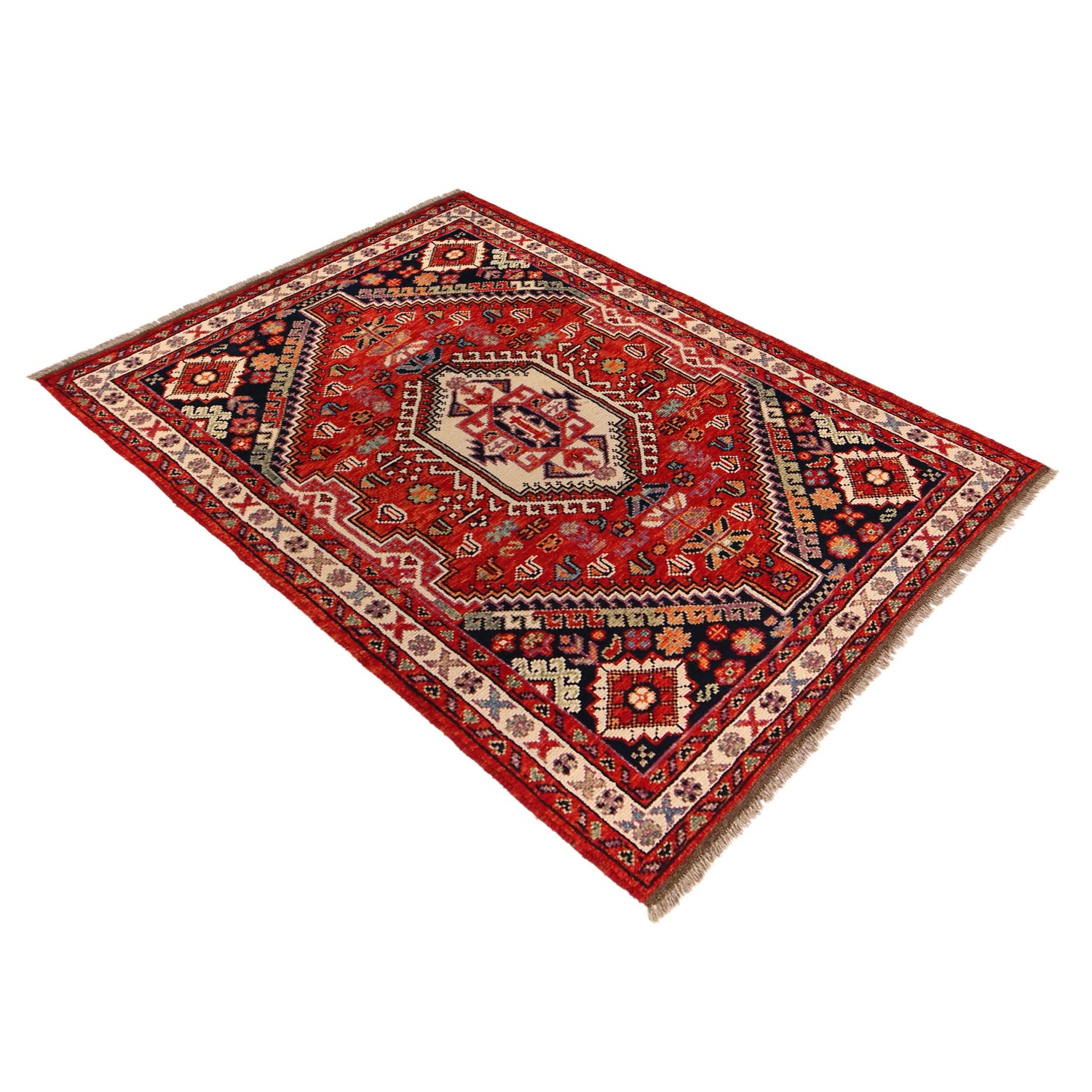 Shirazi Area Rug Handmade Red Medallion 4x6 ft