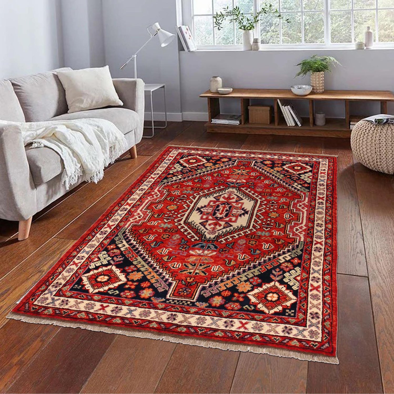 Shirazi Area Rug Handmade Red Medallion 4x6 ft