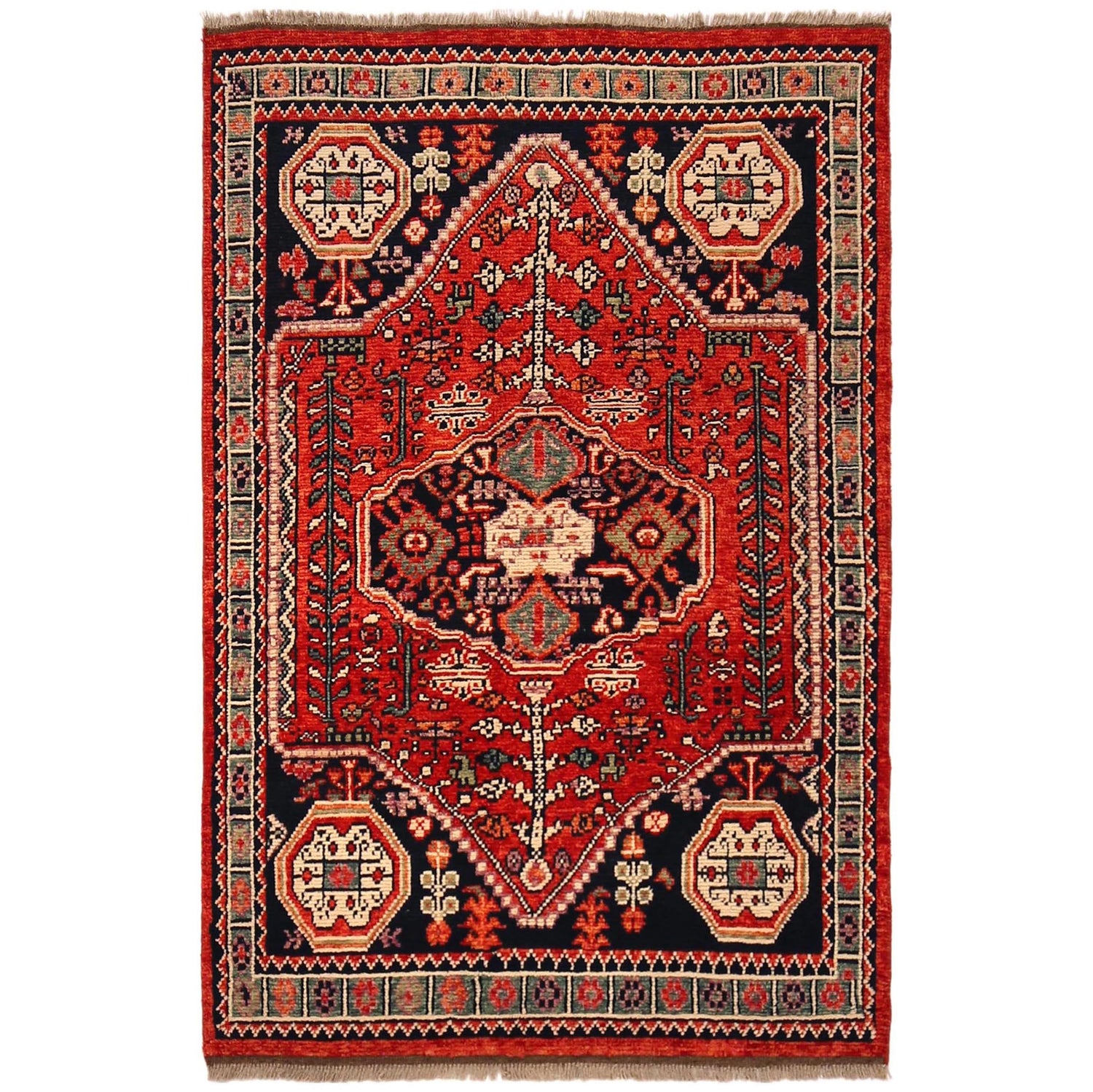 Shirazi Area Rug Handmade Red Medallion 4x6 ft