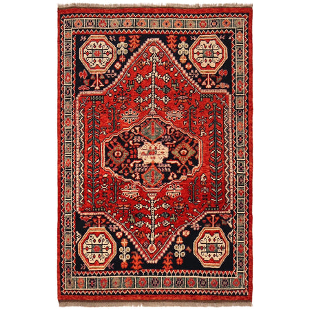 Shirazi Area Rug Handmade Red Medallion 4x6 ft