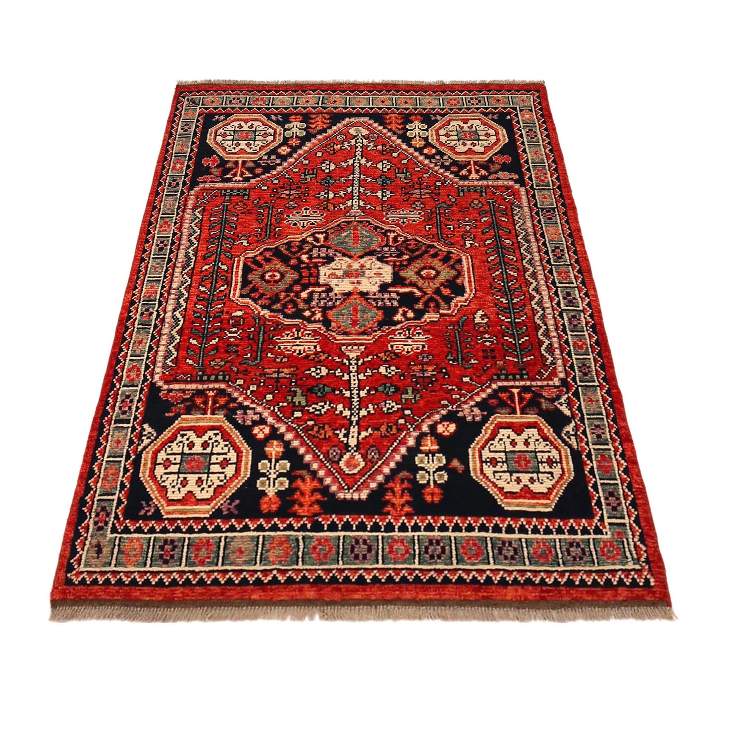 Shirazi Area Rug Handmade Red Medallion 4x6 ft