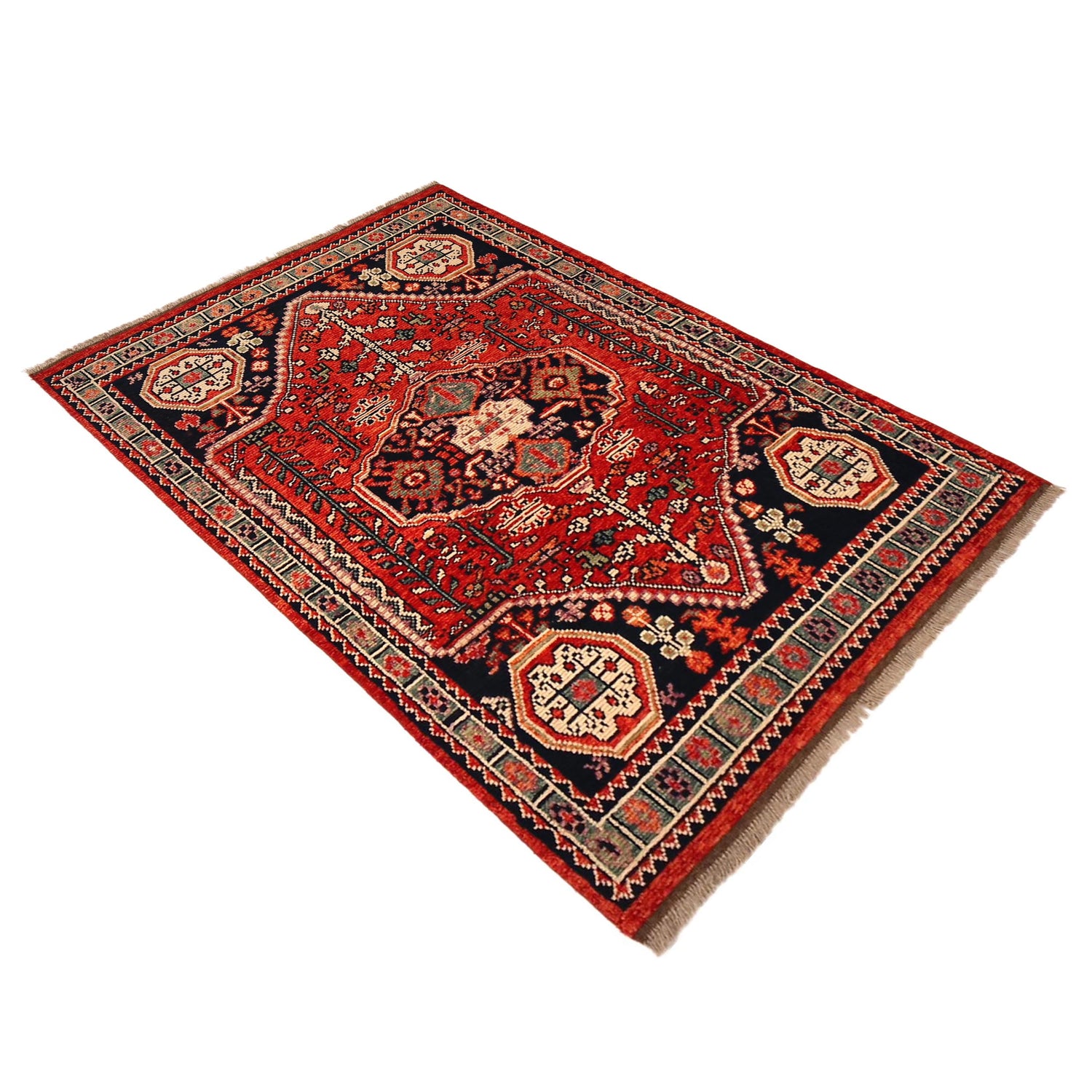 Shirazi Area Rug Handmade Red Medallion 4x6 ft