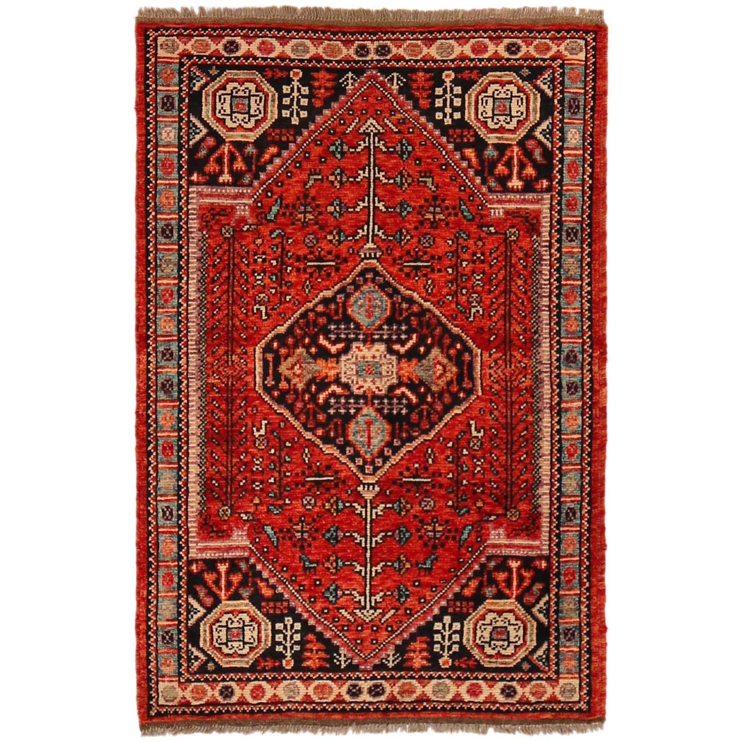 Shirazi Area Rug Handmade Red Medallion 3x5 ft
