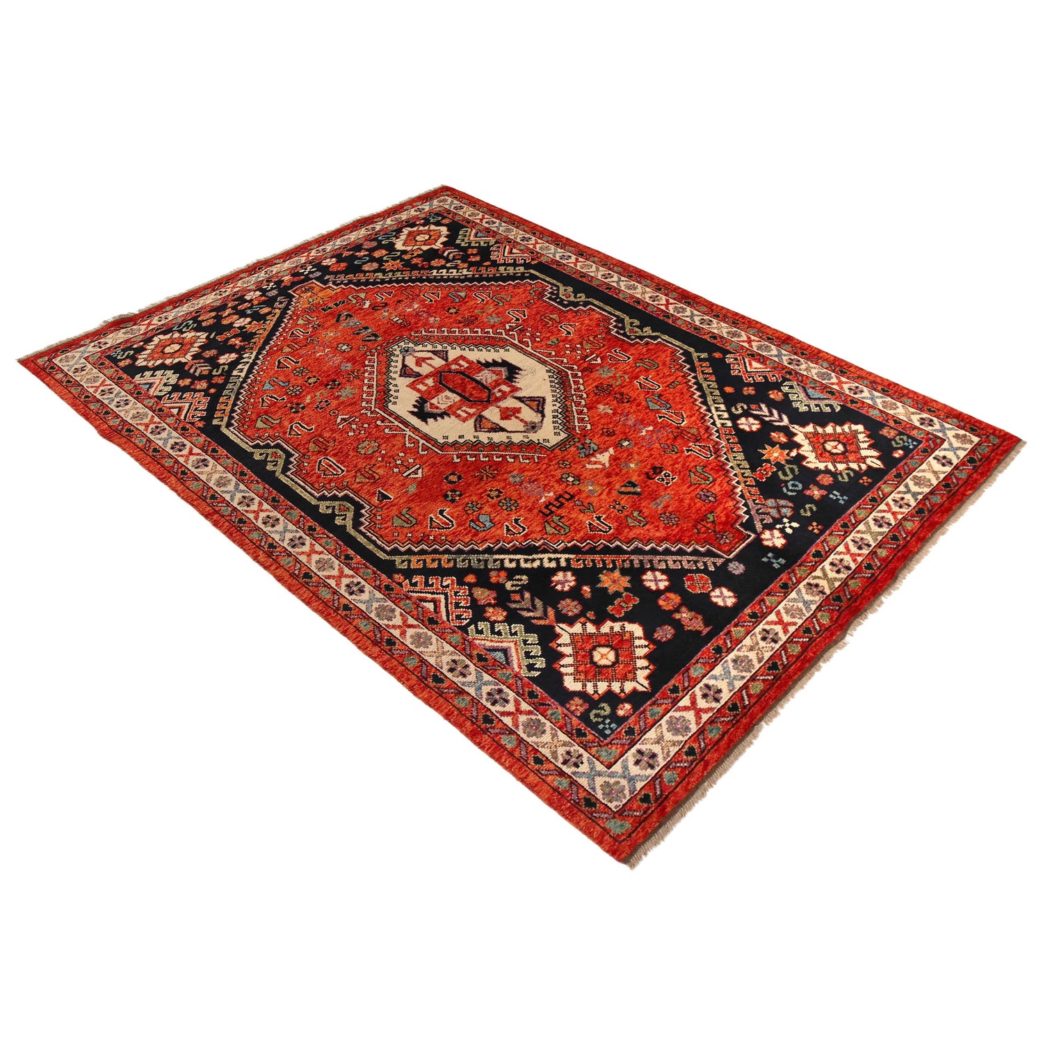 Shirazi Area Rug Handmade Red Medallion 7x10 ft