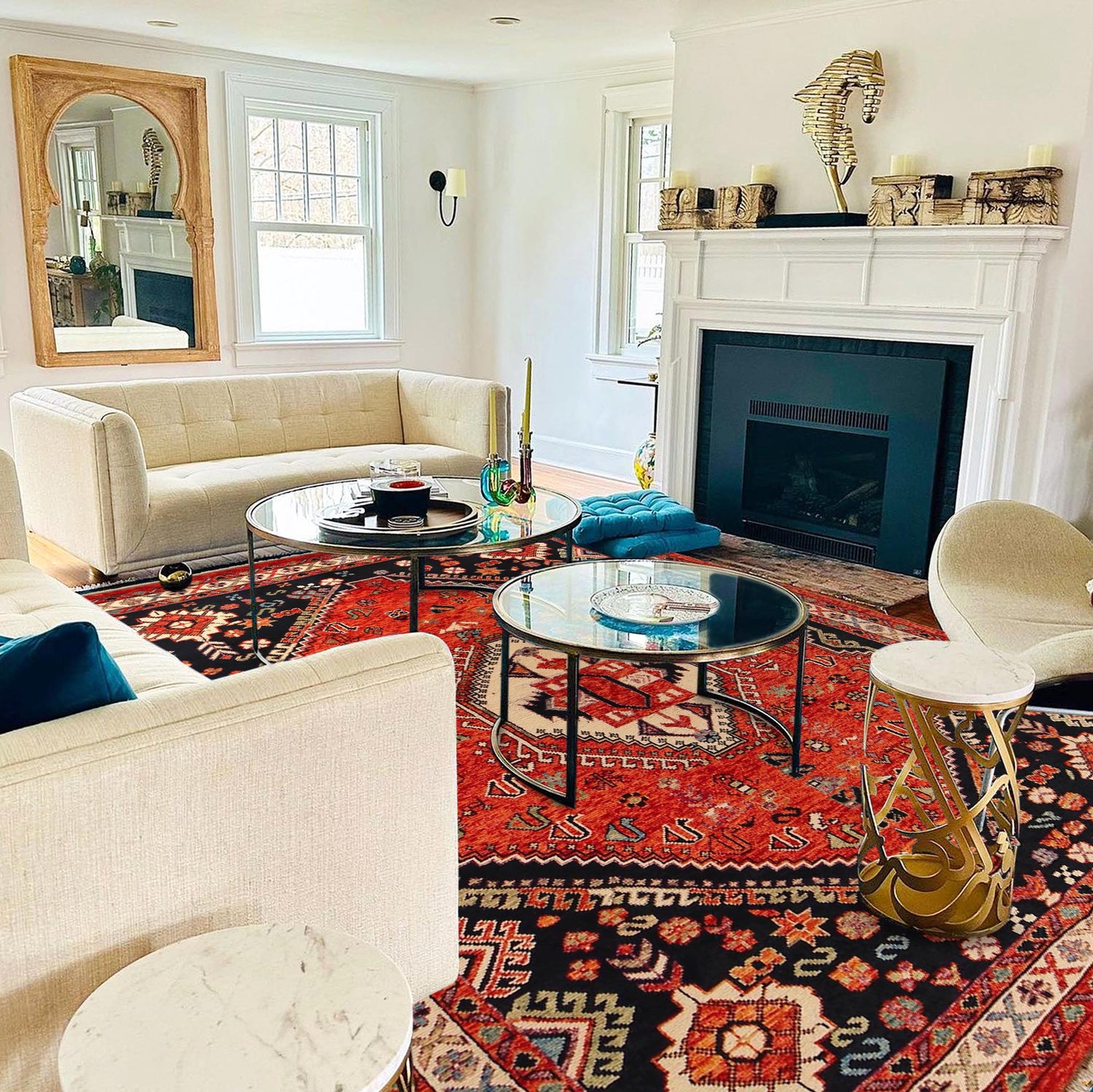 Shirazi Area Rug Handmade Red Medallion 7x10 ft