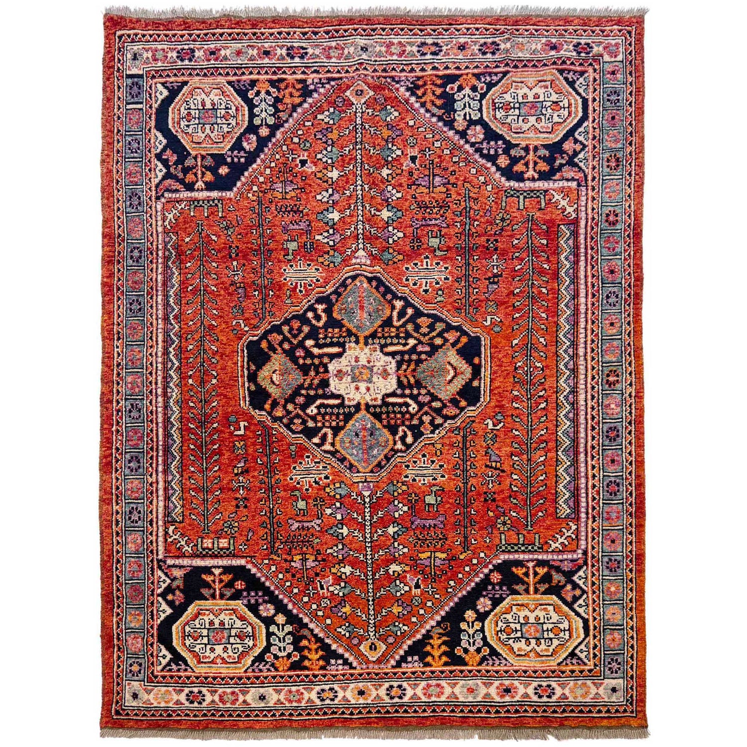 Shirazi Area Rug Handmade Multi Medallion 5x8 ft