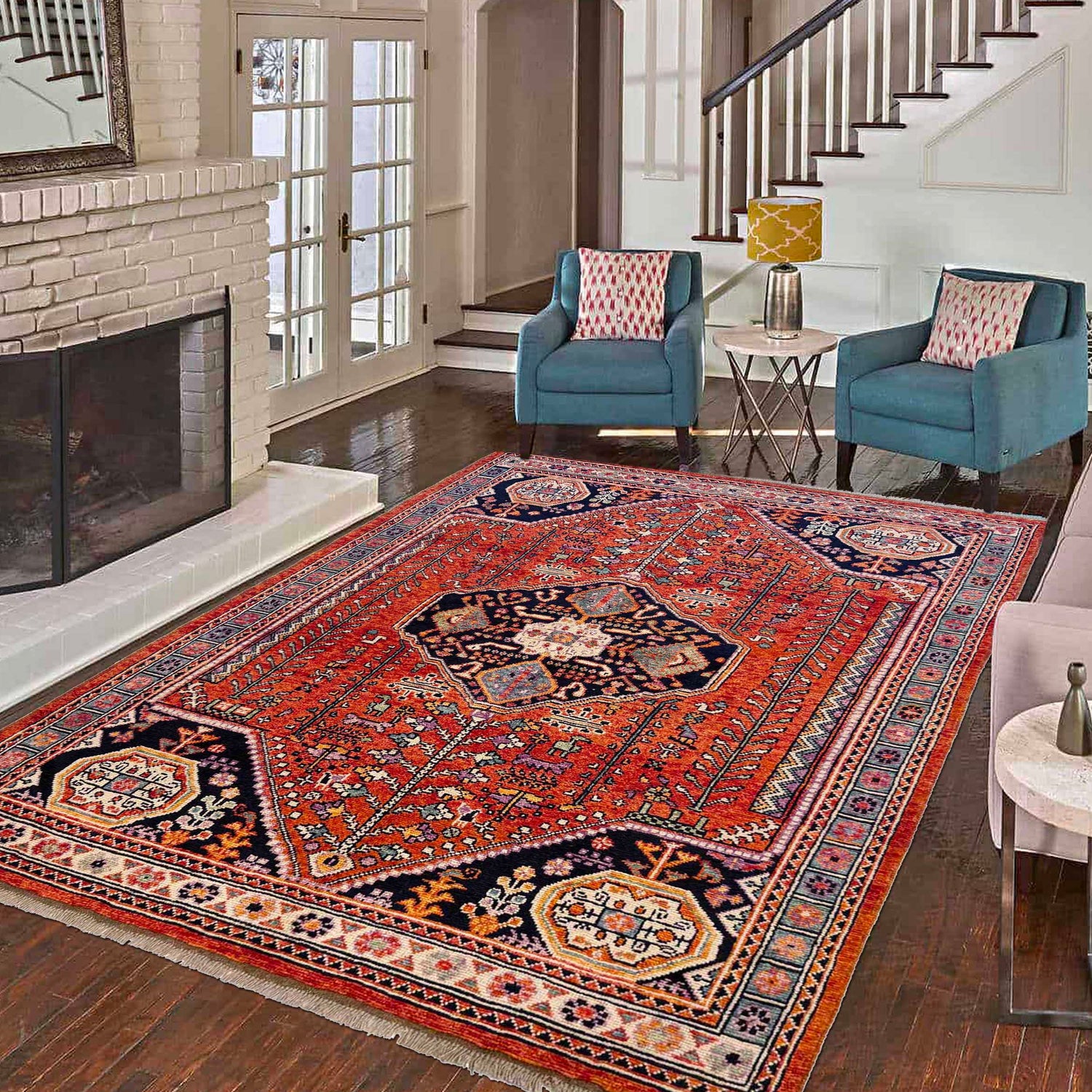 Shirazi Area Rug Handmade Multi Medallion 5x8 ft