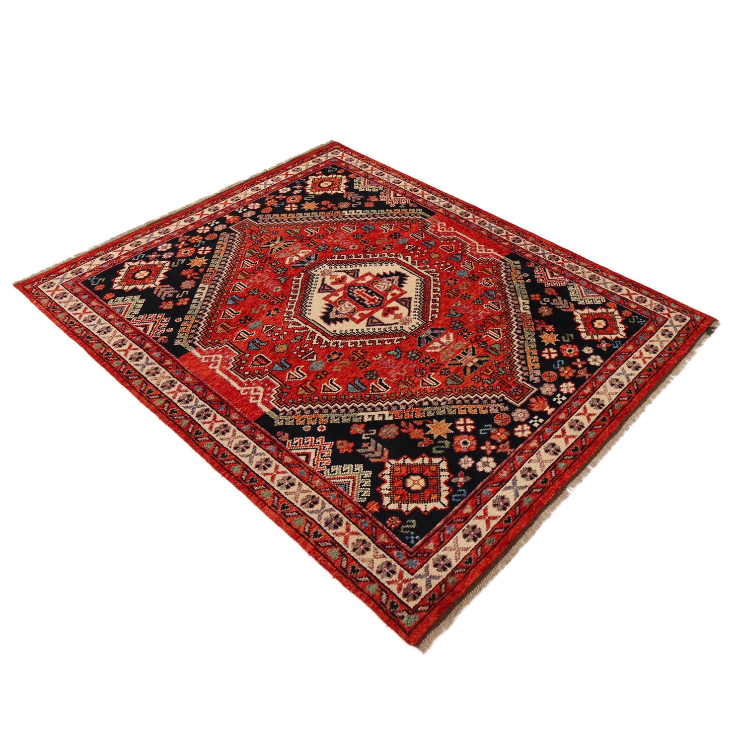 Shirazi Area Rug Handmade Red Medallion 5x8 ft