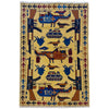 War Area Rug Handmade Yellow Tank + Helicopter + Riffle +