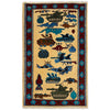 War Area Rug Handmade Beige Riffle + Tank + Helicopter +