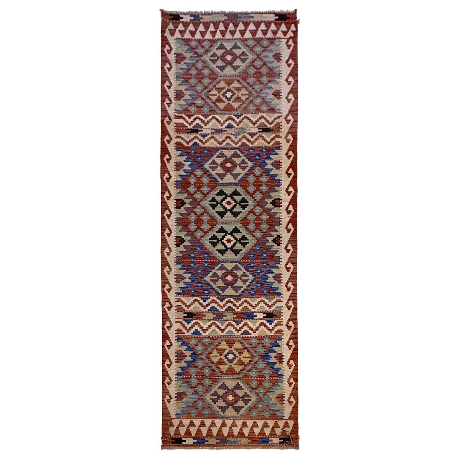 Handmade Multi Kilim Geometric 10' Runner