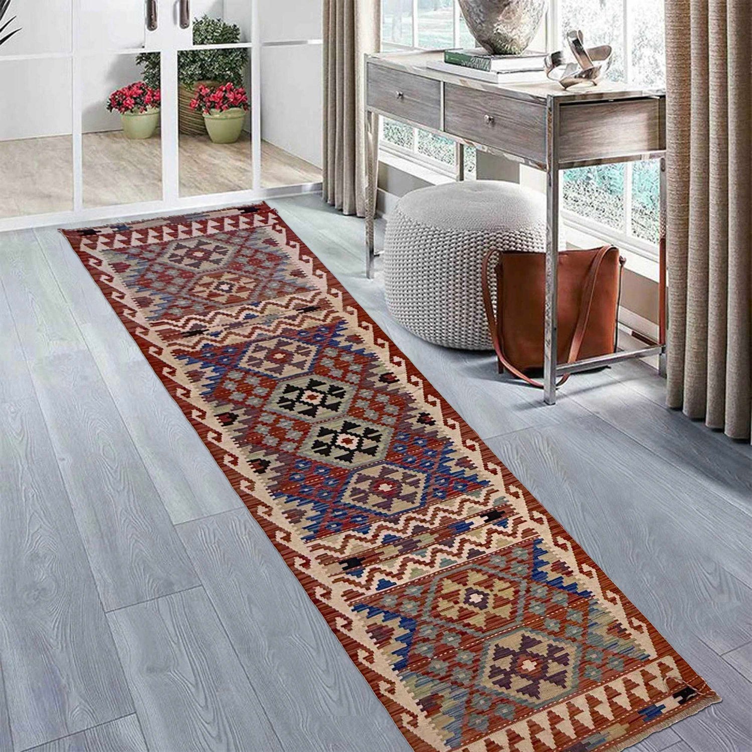 Handmade Multi Kilim Geometric 10' Runner