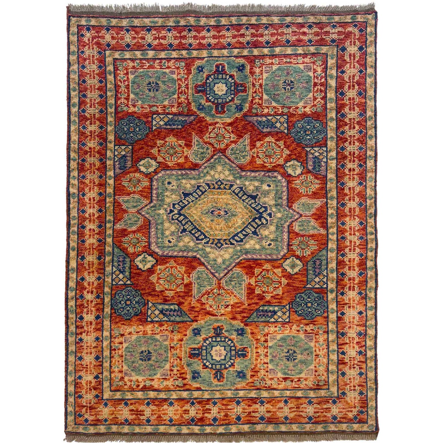 Mamluk Area Rug Handmade Multi Medallion 4x6 ft