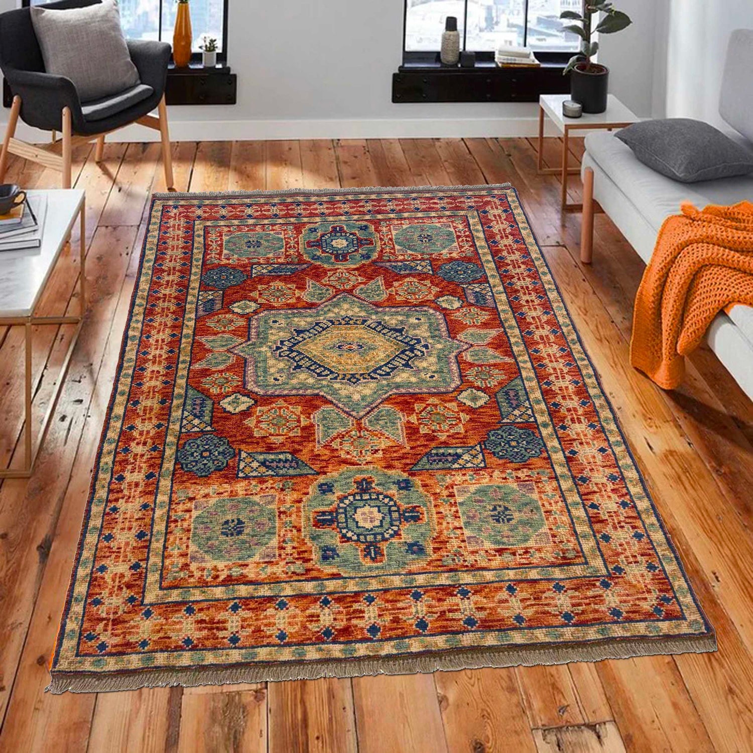 Mamluk Area Rug Handmade Multi Medallion 4x6 ft