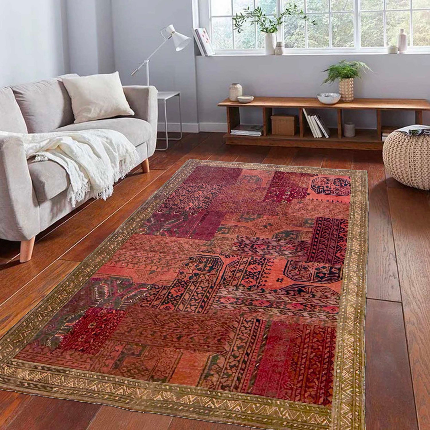 Patchwork Area Rug Handmade Multi Geometric 4x6 ft
