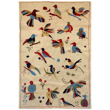 Embroidery Kilim Area Rug Handmade Beige Animal 4x6 ft