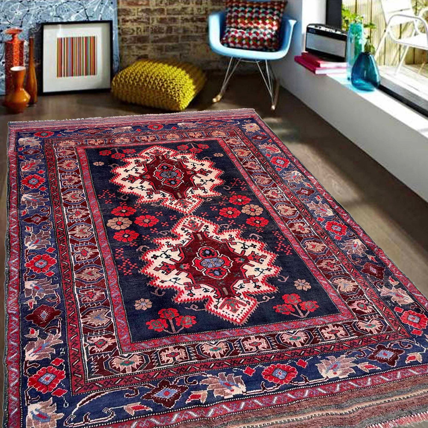 Baluchi Rug Handmade Multi Geometric 4x6 ft