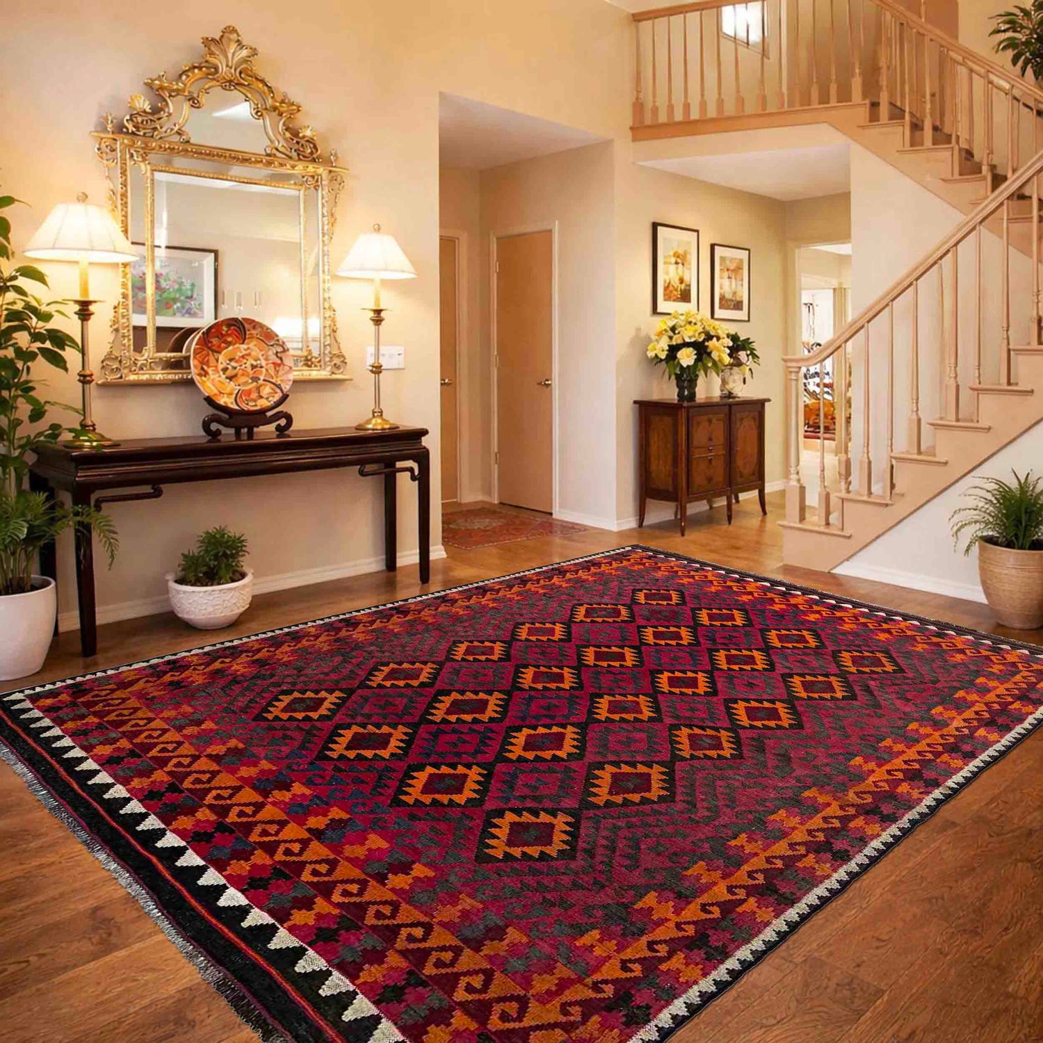 Maimana Kilim Area Rug Handmade Multi Floral 7x10 ft