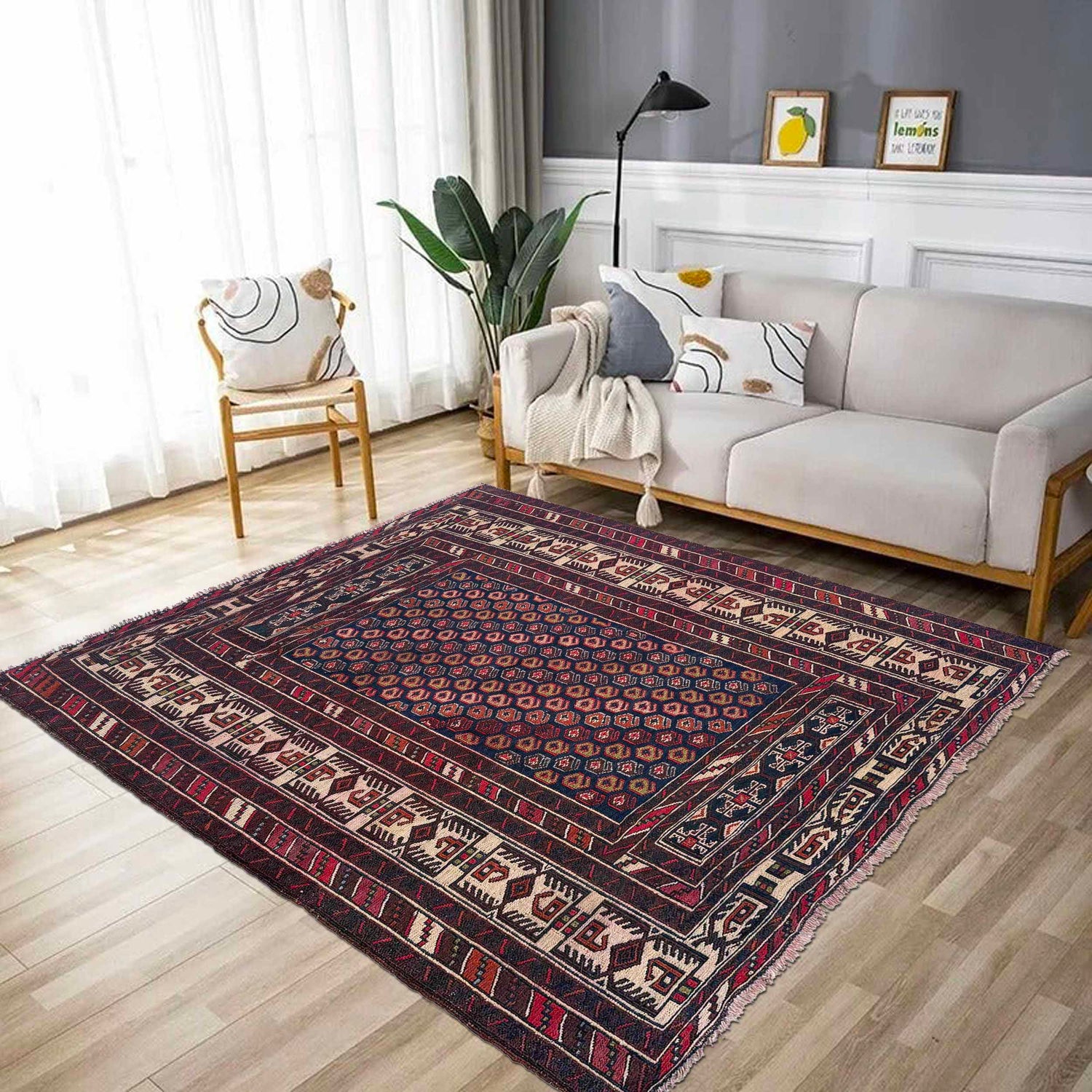 Maliki Kilim Area Rug Handmade Multi Floral 4x4 ft