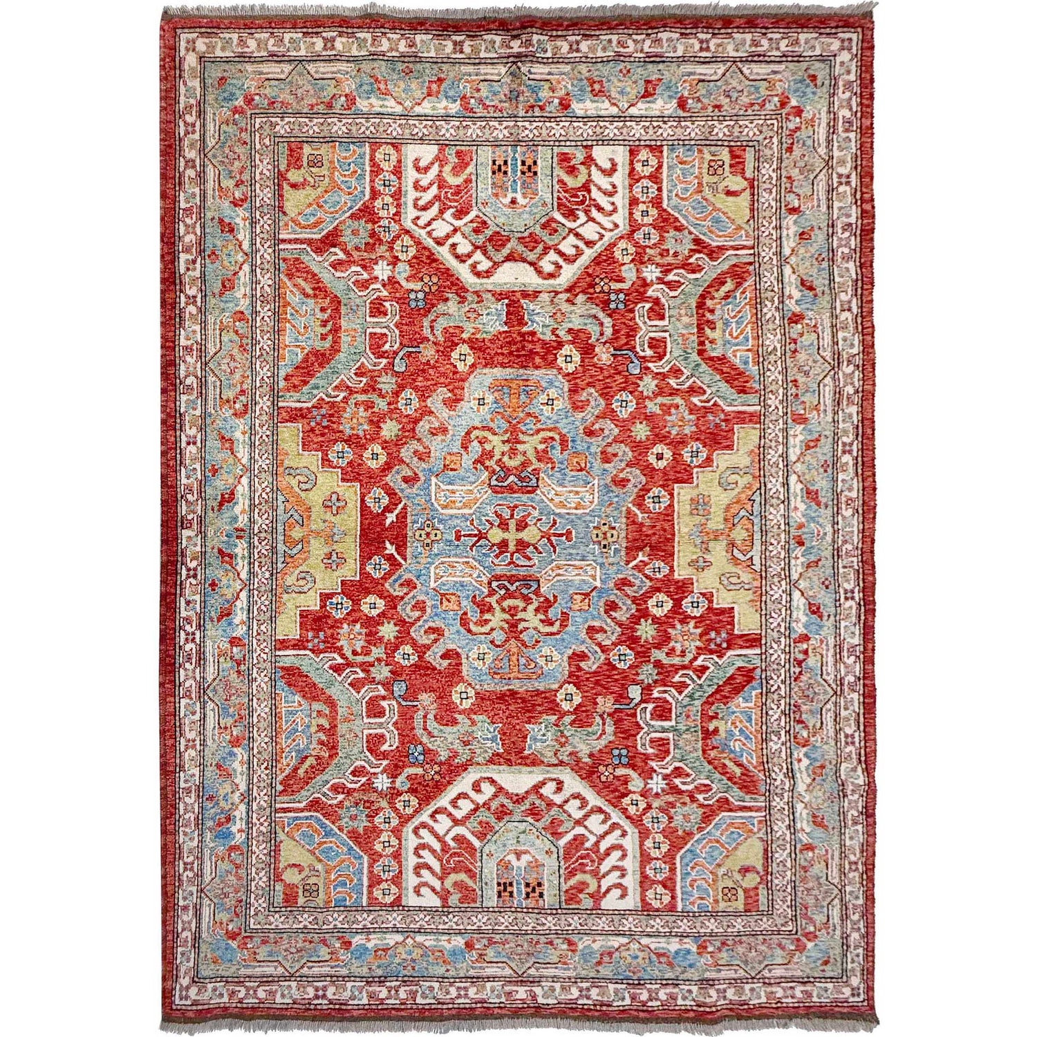 Heriz Area Rug Handmade Red Medallion 7x10 ft