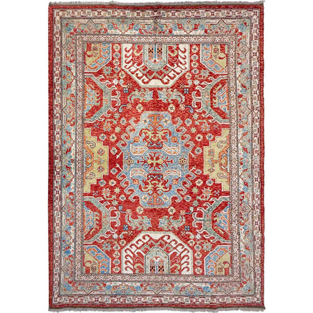 Heriz Area Rug Handmade Red Medallion 7x10 ft