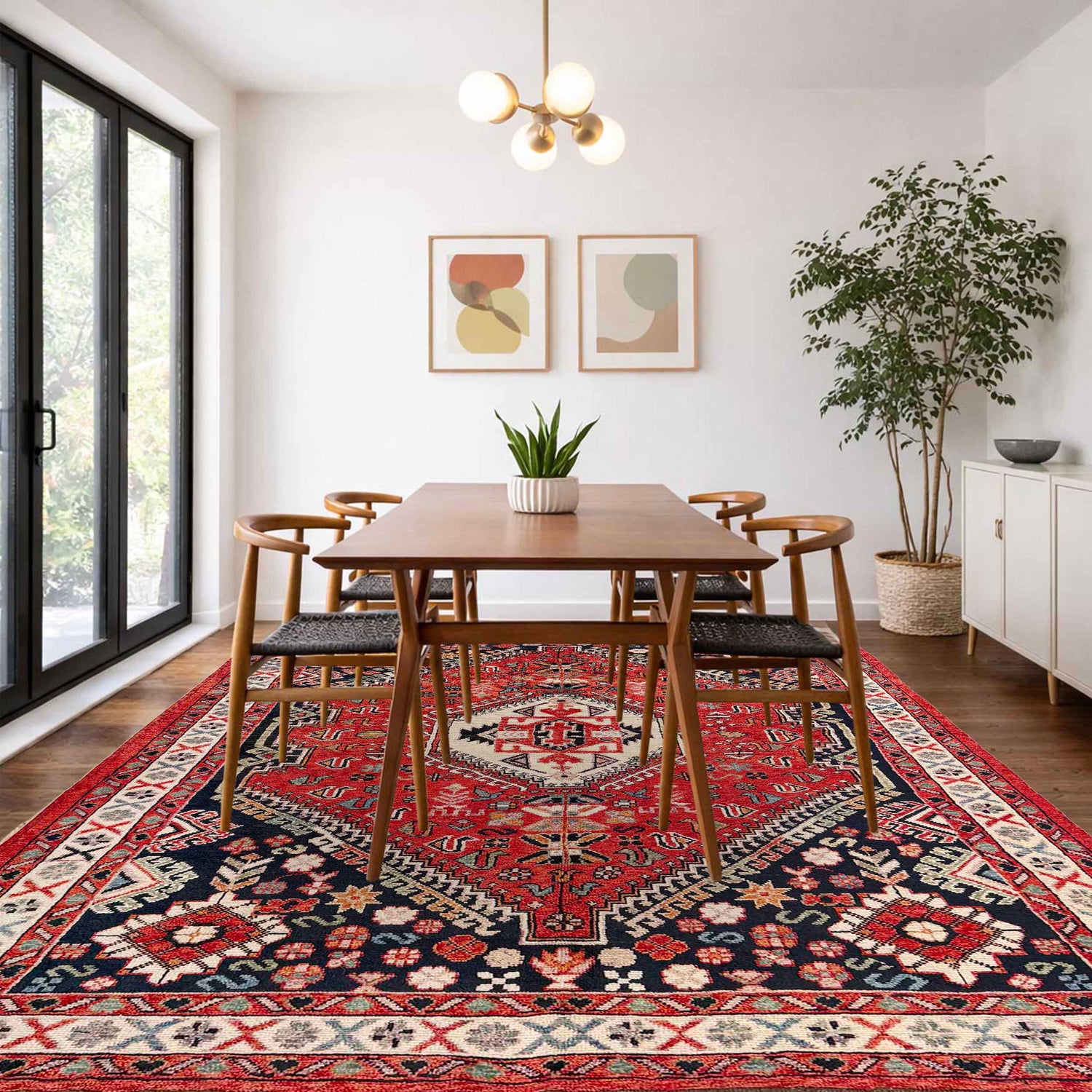 Shirazi Area Rug Handmade Red Medallion 7x10 ft