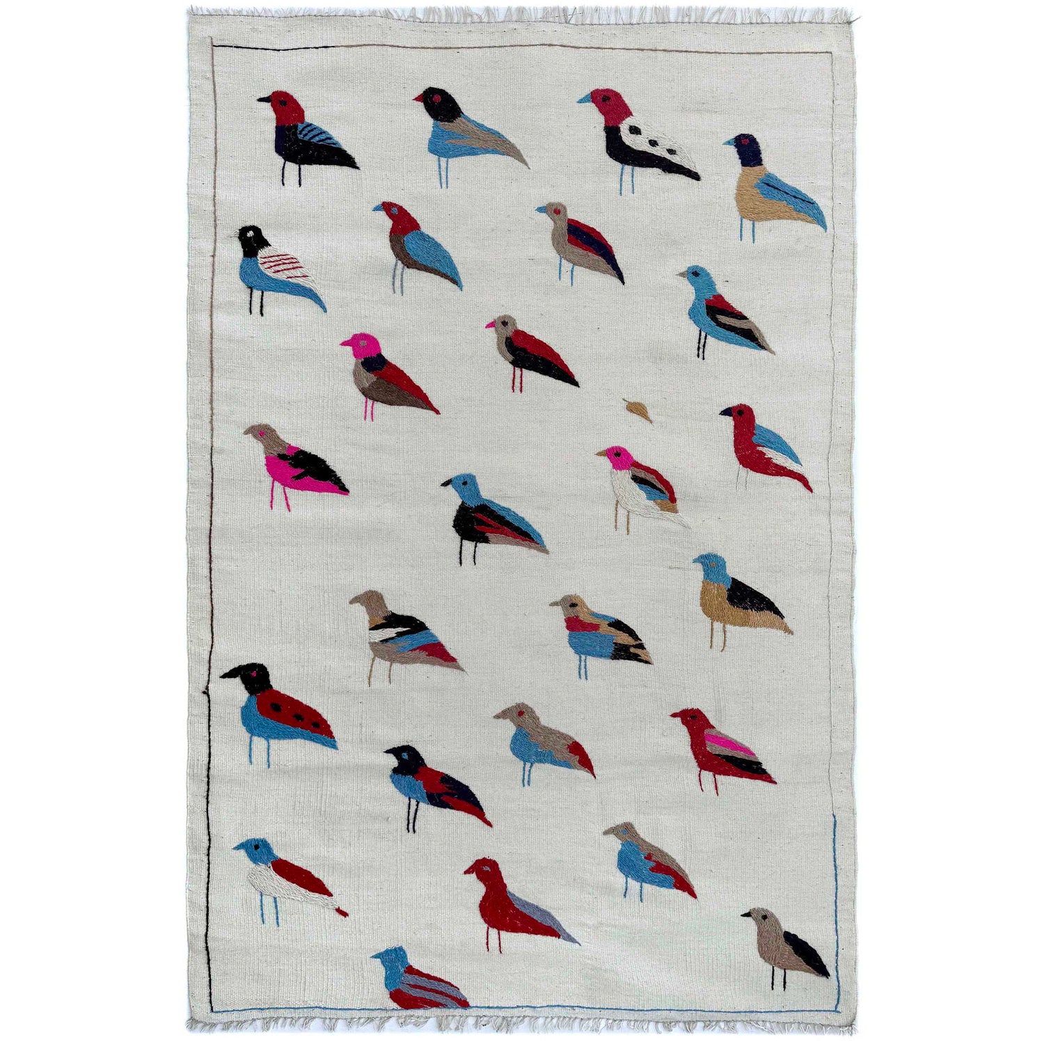 Embroidery Kilim Area Rug Handmade Beige Animal 4x6 ft