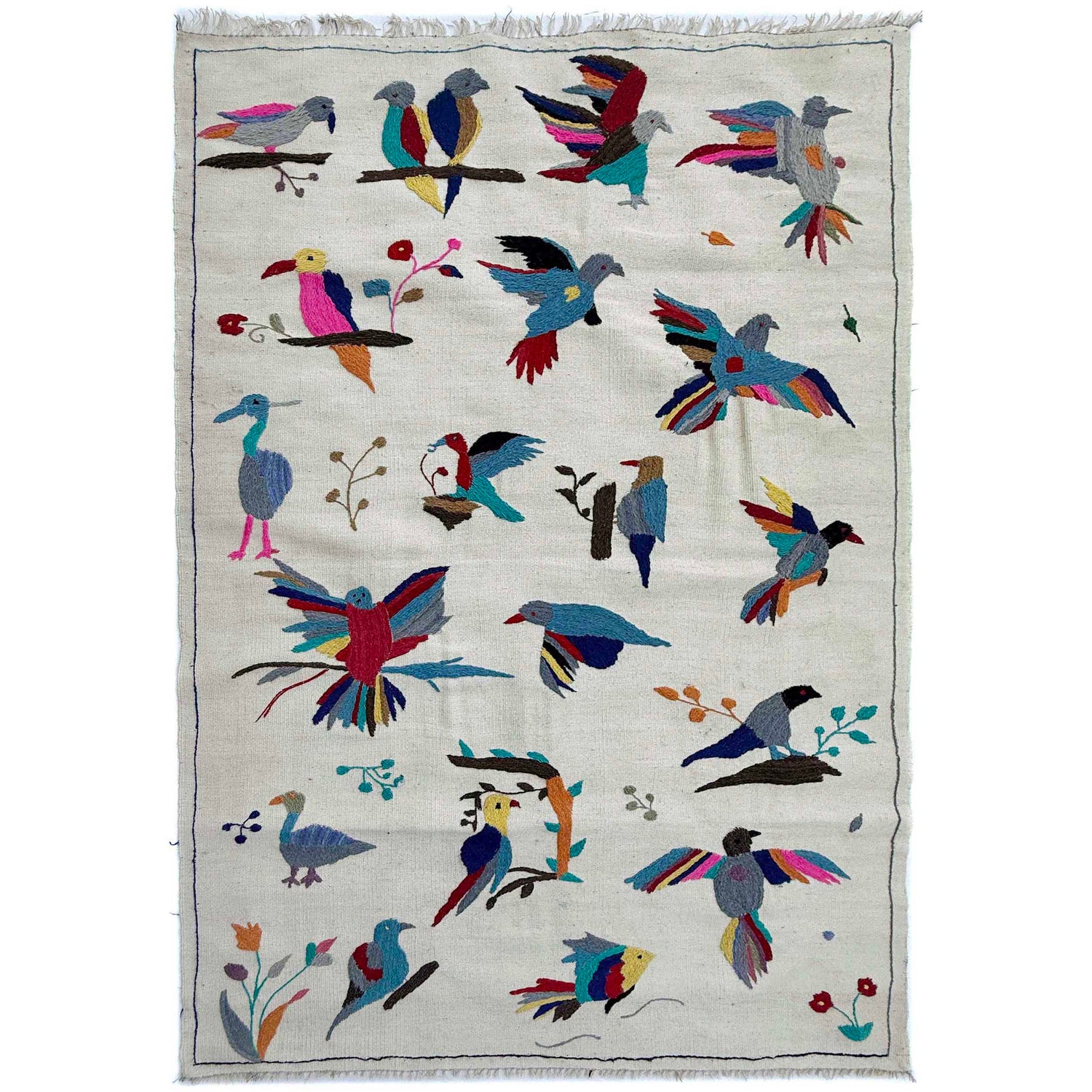 Embroidery Kilim Area Rug Handmade Beige Animal 4x6 ft