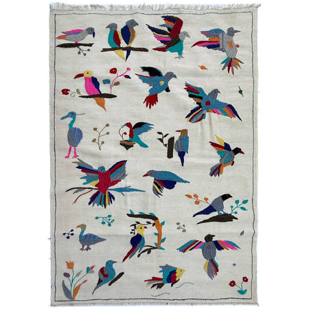 Embroidery Kilim Area Rug Handmade Beige Animal 4x6 ft