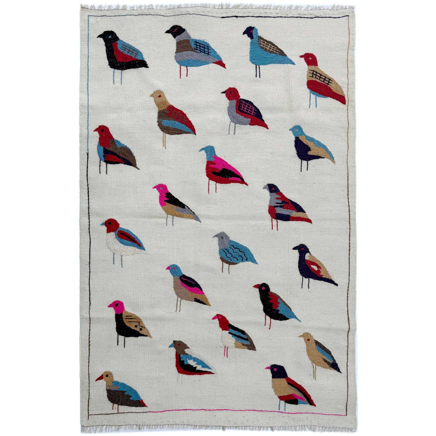 Embroidery Kilim Area Rug Handmade Beige Animal 3x5 ft