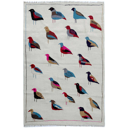 Embroidery Kilim Area Rug Handmade Beige Animal 3x5 ft