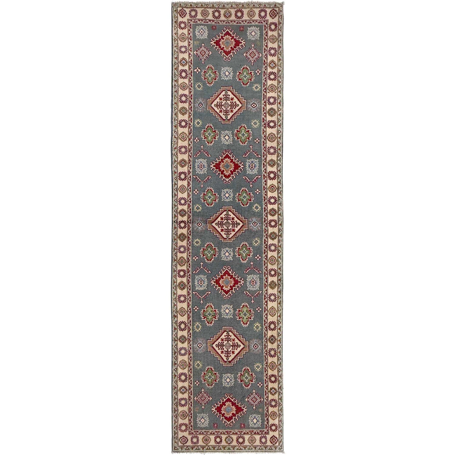 Kazak Rug Handmade Gray Medallion 10' Runner