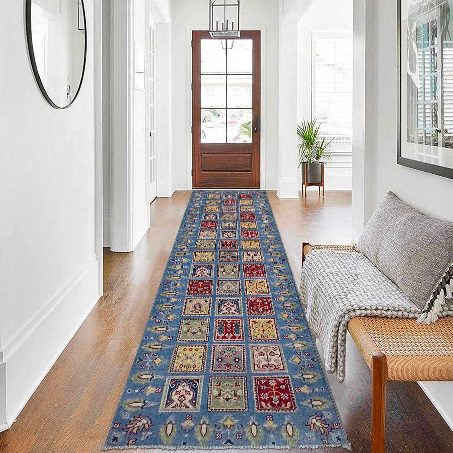 Bakhtiar Area Rug Runner Handmade Blue Floral 10' Runner