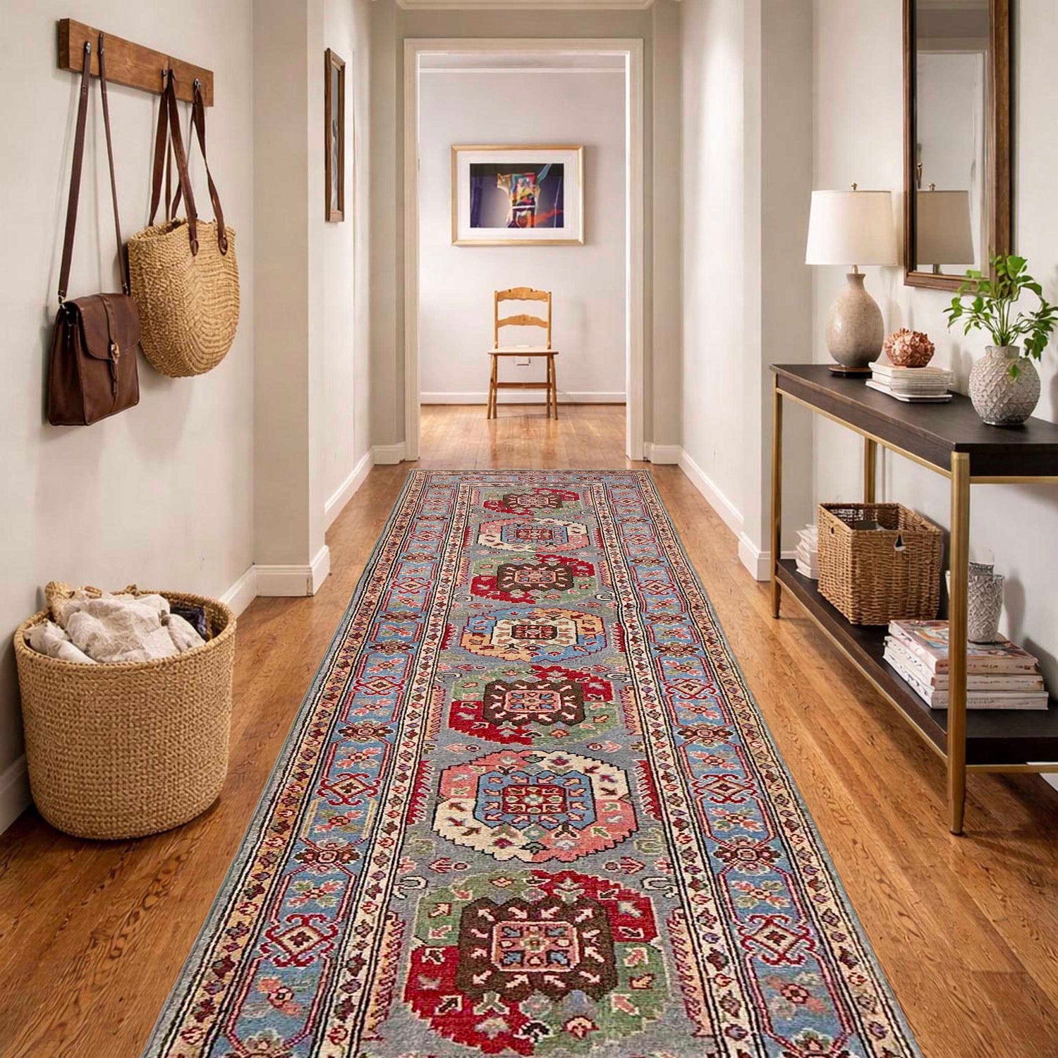 Waziri Runner Rug Handmade Multi Medallion 10' Runner