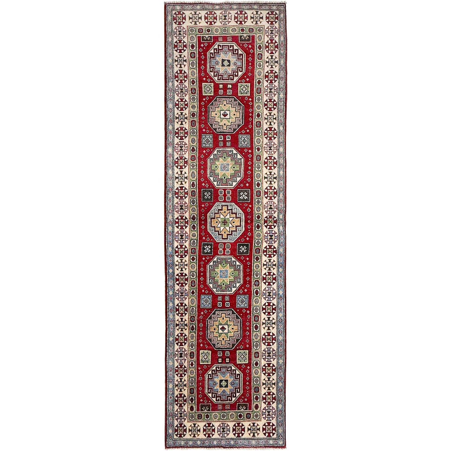 Kazak Rug Handmade Red Medallion 10' Runner