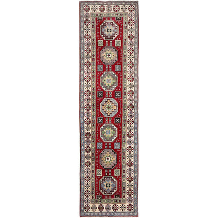 Kazak Rug Handmade Red Medallion 10' Runner