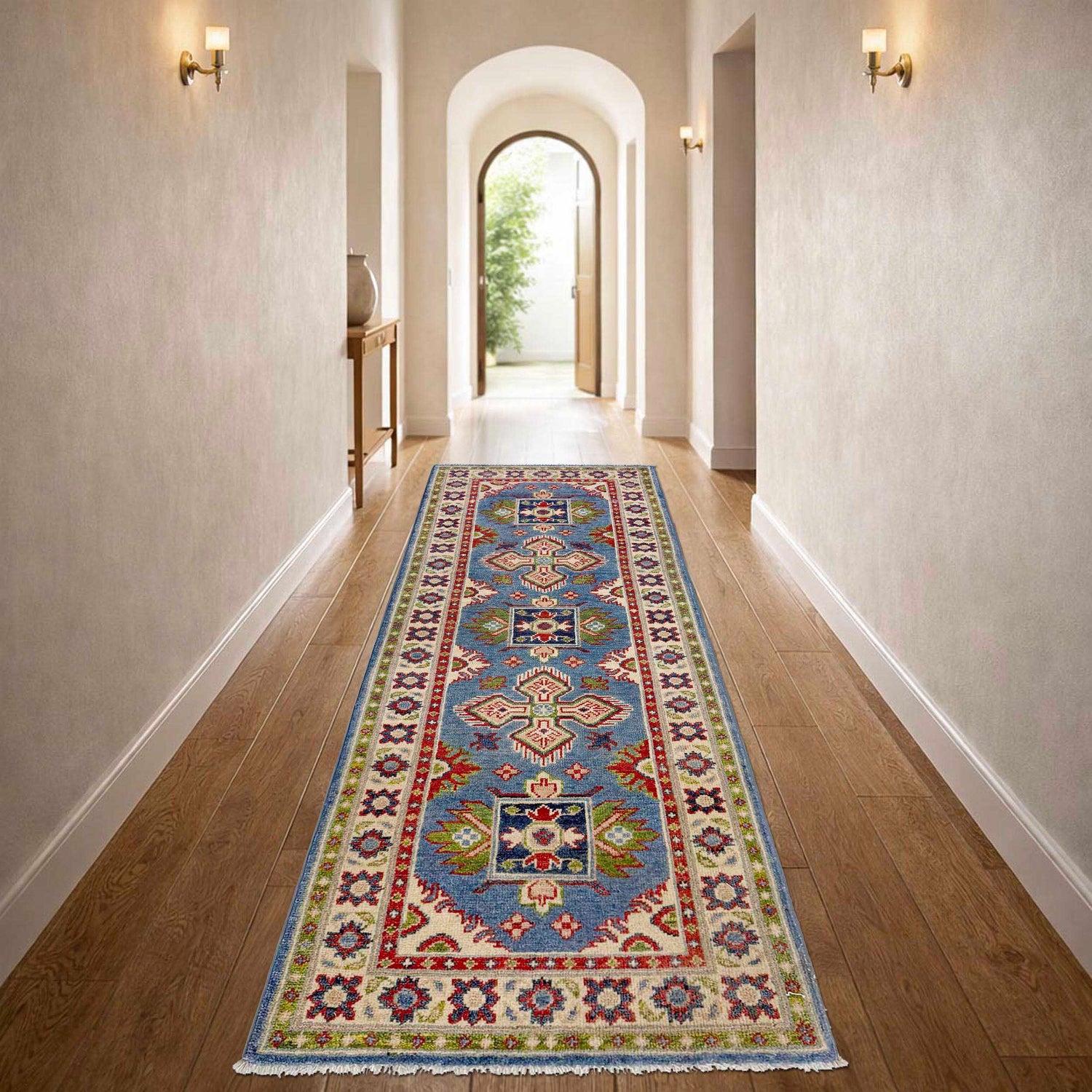 Kazak Rug Handmade Blue Medallion 6' Runner