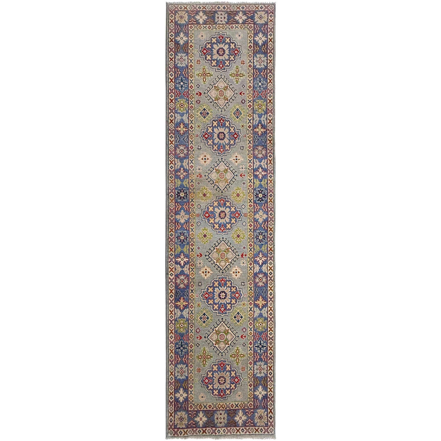 Kazak Rug Handmade Gray Medallion 10' Runner