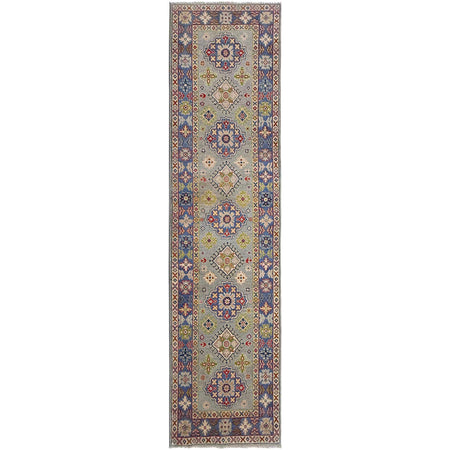 Kazak Rug Handmade Gray Medallion 10' Runner