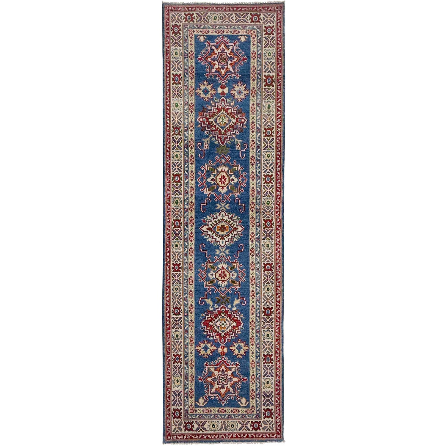 Kazak Rug Handmade Blue Medallion 10' Runner