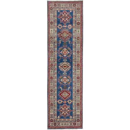 Kazak Rug Handmade Blue Medallion 10' Runner