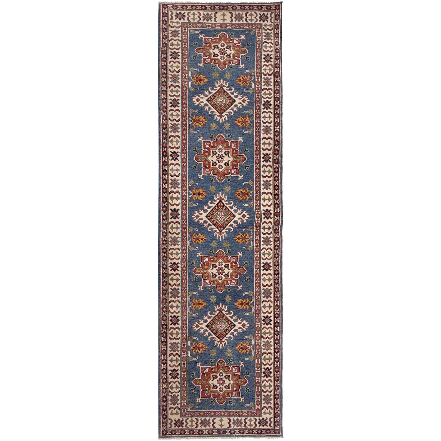 Kazak Rug Handmade Blue Medallion 10' Runner