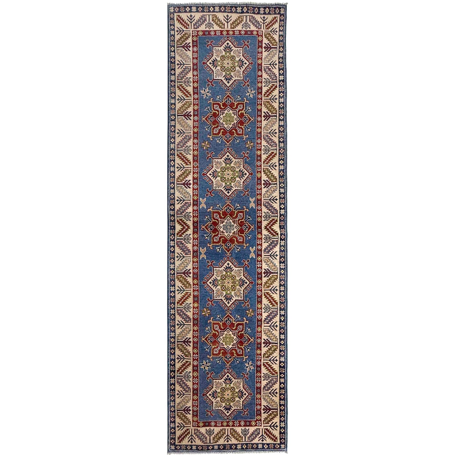 Kazak Rug Handmade Blue Medallion 10' Runner